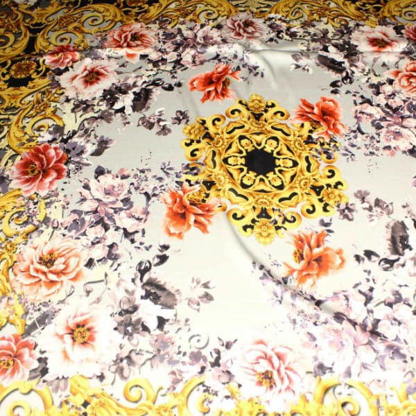 1344 Атлас-стрейч Etro шелк натуральный цветочно-узорный принт