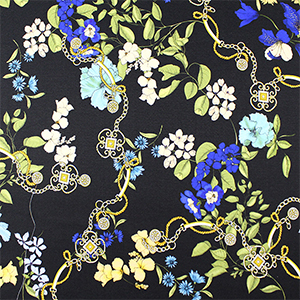 1545/01 Плательно-костюмная вискоза пике цветы цепи на чёрном фоне