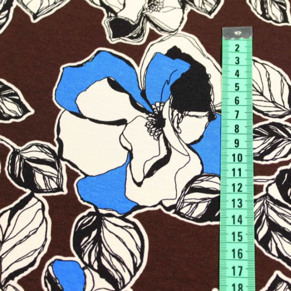 1718 Трикотаж кулирка Ratti вискоза цветы листья на темном шоколаде 