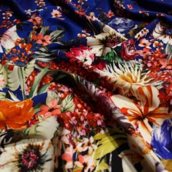 1197 Плательно-костюмная шерсть Celine с шёлком цветочный принт